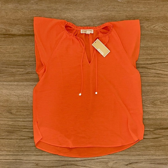 Michael Kors Tops - NWT Michael Kors Blouse Tank with Flutter Sleeves Poppy Orange